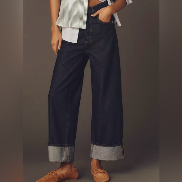 Joe's Jeans Denim - New Joe’s Jeans Hackney High Rise Wide Leg Cuff Jeans - Dark Wash 29